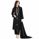 Black Embroidered 3-Piece Suit with Sequin Dupatta