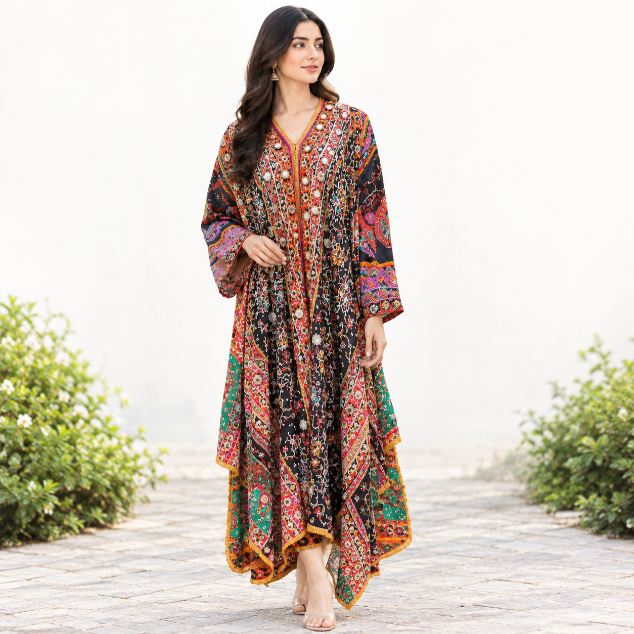 83c6d355-1e2c-453b-8666-beb9d283cf0d 1-piece Multicolor Mirror Work Embroidered Kaftan - Image 1