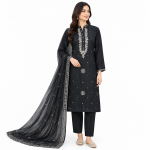 Black Silver Embroidered 3-Piece Suit