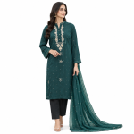 Emerald Green Embroidered 3-Piece Suit with Sequin Dupatta